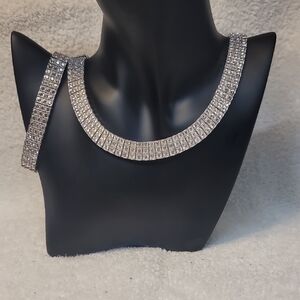 Beautiful Three Row Suzanne Somers Rhinestone Necklace & Bracelet Set